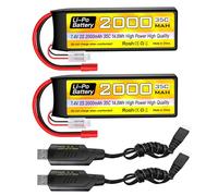ZYGY 2PCS 2S Lipo Batterie 7.4V 2000mAh 35C avec 3.5mm Banana Head Plug avec câble de Charge USB pour RC Voitures Camions Bateaux Quadcopters FPV Drone Batteries