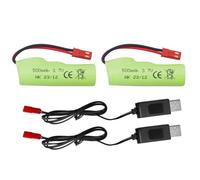ZYGY 2PCS 3.7V 500mAh Batterie & 2PCS Câble de Chargement USB pour Huina 1337 1338 1516 1517 Véhicule RC Engineering Batterie pour Voiture Jouet télécommandée