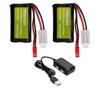 ZYGY 2PCS 7.4V 1000mah 2S Batterie Li-ION avec fiche JST et Chargeur 2 en 1 pour Voitures RC, acrobaties, camions, véhicules de Construction, Bateaux RC, excavateurs, modèles de Voitures Jouets
