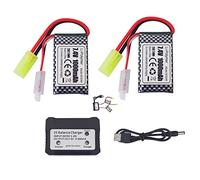 ZYGY 2PCS 7.4V 1000mAh Odamiya Plug Lithium Batterie & Chargeur 2 en 1 pour 9300 9310 9305E 9304E 9303E 9302E 9301 9201E Voiture RC, Bateau Télécommandé, Drone, Batterie Quadcopter