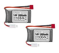ZYGY 2PCS 7.4V 1000mah T-Type Plug Lithium Batterie pour 18858 18859 18859A 18859E HM163 HM164 35-DJ03 35-DJ04 SN-DJ02 16889 16889A 16890 2845 2846 Q901 Q902 Q903 RC Voiture Avion à Quatre Axes