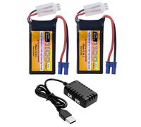 ZYGY 2PCS 7.4V 1100mAh 2S Batterie au Lithium avec Prise EC2 et Chargeur 2-en-1 pour UTB18 4WD Batterie de Voiture RC Hors Route Haute Performance pour grimpeur