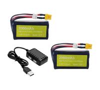ZYGY 2PCS 7.4V 2000mah 15C 2S Batterie Lipo avec Prise XT-30 et Chargeur 2 en 1 pour Voitures télécommandées, Bateaux télécommandés, Drones télécommandés, véhicules d'ingénierie huina