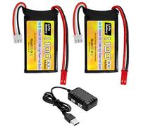 ZYGY 2PCS 7.4V 2S 30C 1100mAh Batterie Lipo avec Prise JST pour WLtoys A949 A959 A969 A979 RC Toy Vehicles Voitures et camions RC à l'échelle 1/10, 1/16, 1/18, 1/24 avec 1PCS Chargeur 2 en 1