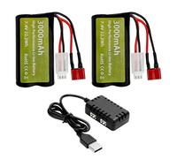 ZYGY 2PCS 7.4V 3000mAh 15C 2S Batterie Prise T et Chargeur 2 en 1 pour WLtoys 12423 MJX14301 14302 14303 H16PL Véhicules à télécommande à Grande Vitesse 1/10, 1/12, 1/16 télécommande Véhicules