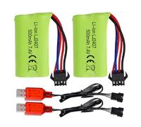 ZYGY 2PCS 7.4V 500mah SM-4P Plug Batterie Rechargeable & câble de Chargement USB pour EC16 DE85 Voiture-Jouet RC modèle Dirt Bike Batterie M416 Batterie de Rechange pour Gel Ball Blaster électrique
