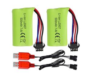 ZYGY 2PCS 7.4V 500mah SM-4P Plug Batterie Rechargeable & câble de Chargement USB pour EC16 DE85 Voiture-Jouet RC modèle Dirt Bike Batterie M416 Batterie de Rechange pour Gel Ball Blaster électrique