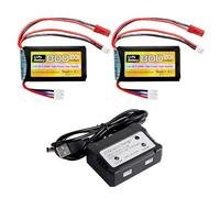 ZYGY 2PCS 7.4V LiPo 2S 50C 800mAh &JST et PH2.0 Plug Batterie avec Chargeur 2-en-1 pour SCX24 Voiture RC, Compatible avec la Plupart des 1/10, 1/16, 1/18, 1/24 RC Voiture, Truck et Drone Batteries