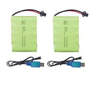 ZYGY 2PCS AA 6.0V 800mAh Rechargeable RC Jouet Voiture Batterie SM2P Prise RC Camion Cascadeur Voiture Pelle Jouet Voiture Batterie et Accessoires 2PCS câble de Charge USB