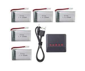 ZYGY 5PCS 3.7V 600mAh Batteries de Lithium + 1PCS Chargeur de 5en1 pour E32HW MJX X708 X708W UDI U45 U45W U42 U42W SYMA X5C X5SW X5SC S5 S5C S5W SS40 FQ36 T32 T5W H42 CW4 RC Quadcopter Drone