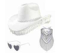 ZYHARUKO Chapeau de cowgirls de théâtre, perles, franges, pampilles, détails avec bandana, écharpe, lunettes de soleil pour spectacles, fêtes à thème, accessoires de jeu de rôle
