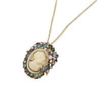 ZYHARUKO Collier avec pendentif camée ovale avec strass en cristal, fait à la main, accessoire de bijoux vintage élégant, rehausseur de tenue, bijoux vintage sculptés en alliage, taille unique, Comme
