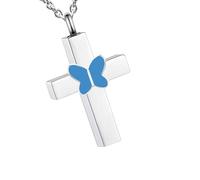 ZYHARUKO Collier avec pendentif en forme de croix et papillon - Urne commémorative - Pour animal domestique