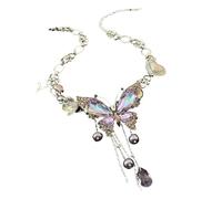ZYHARUKO Collier papillon étincelant en forme de cœur avec accents de cristal, chaîne réglable pour femme, à porter au quotidien ou en soirée, collier délicat à breloques papillon pour idées cadeaux