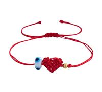 ZYHARUKO Corde rouge avec perles bleues contre le mauvais œil tissé à la main en forme de cœur Chaîne à main réglable Unisexe Accessoire spirituel tressé à la main Corde rouge, taille unique, Comme