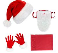 ZYHARUKO Costume de Père Noël Costume de Père Noël Barbe Gants Tablier pour Déguisements Vacances Fête Costume Clauses
