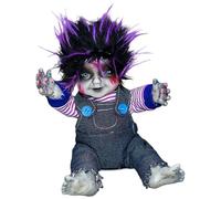 ZYHARUKO Figurine fantôme assise, automatique, activée par le bruit, visage lumineux et sons effrayants, décoration de fête, jouet animatronique, décoration de porche