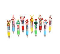 ZYHARUKO Lot de 10 stylos à bille rétractables multicolores de Noël 4 couleurs en 1 pour étudiant, journal, codage, prise de notes, quatre stylos