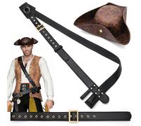 ZYHARUKO Lot de 3 bandoliers de pirate style vintage avec ceinture et chapeau - Design réglable pour les amateurs de costumes de cosplay - Accessoires de film de pirate