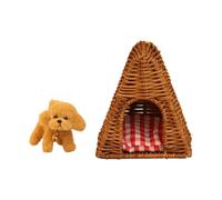 ZYHARUKO Niche en rotin tissé et chien, figurine 1/12 pour maison de poupée, meubles de paysage, accessoires pour enfants, création de jeux de simulation, niche miniature