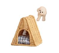 ZYHARUKO Niche en rotin tissé et chien, figurine 1/12 pour maison de poupée, meubles de paysage, accessoires pour enfants, création de jeux de simulation, niche miniature