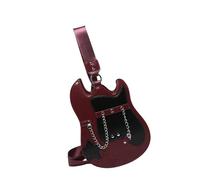 ZYHARUKO Sac à bandoulière fantaisie en forme de guitare en cuir PU avec fermeture éclair et sangle réglable et chaîne en métal, Rouge, One Size