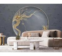 ZYHFDC Papier Peint Panoramique Assiette murale florale abstraite dorée Tableaux Muraux Tapisserie Photo Décoration Murale Salon Chambre 150CM(L)*105CM(H)