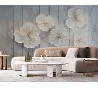 ZYHFDC Papier Peint Panoramique Premium Gris Floral Jazz Blanc Lotus Tableaux Muraux Tapisserie Photo Décoration Murale Salon Chambre 150CM(L)*105CM(H)