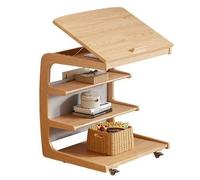 ZYHNNKL Table D'appoint en Bois en Forme de C sur roulettes - Table de Chevet à 3 Niveaux de Rangement avec Plateau Inclinable - pour Salon, Chambre et Petits Espaces(Beige,40cm/15.7in)
