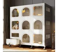 ZYHQCDM Cage à Chat Bricolage avec Roues, enclos pour Chat avec bac à litière pour Chat, Grand Parc pour Chat à 2/3 Niveaux, chenils Pliables, Cage pour Chat en Fil métallique Amovible, Grand Lieu d