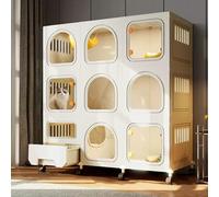 ZYHQCDM Cage à Chat Bricolage avec Roues, enclos pour Chat avec bac à litière pour Chat, Grand Parc pour Chat à 2/3 Niveaux, chenils Pliables, Cage pour Chat en Fil métallique Amovible, Grand Lieu d