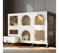 ZYHQCDM Cage à Chat Bricolage avec Roues, enclos pour Chat avec bac à litière pour Chat, Grand Parc pour Chat à 2/3 Niveaux, chenils Pliables, Cage pour Chat en Fil métallique Amovible, Grand Lieu d