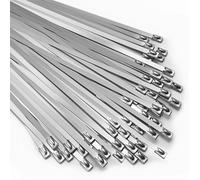 Zyiphor 100 Pièces Collier de Serrage Inox Collier de Serrage Métallique 300 x 4,6 mm Attache Câblées Inox Serre Câbles Acier Autobloquante Argent Attaches de Câble Robustes