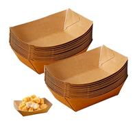 Zyiphor 100 Pièces Vaisselle Jetable Forme de Bateau Barquette Frite Kraft Barquette Carton Dégradable Boite Carton Alimentaire pour Frites,Collations,Macarons,Currywurst,Salade, 13 x 9,2 x 3,6CM