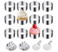 Zyiphor 12 Pièces Cercle à Patisserie en Acier Inoxydable 8cm Diamètre 4cm Haut Emporte-pièces Ronds avec Couverture et Spatule Moule à Mousse à Dessert Moules à Tartelettes