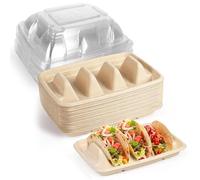 Zyiphor 20 Pièces Porte-Tacos en Carton avec 3 Compartiments, Supports à Tacos Jetables Plateau Porte Tacos en Fibre de Pulpe avec Couvercle pour Fêtes, Sandwichs, Saucisses
