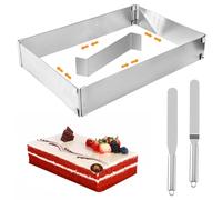 Zyiphor Cadre Pâtisserie Rectangulaire Extensible Moule Carré en Acier Inoxydable 18-53cm Moule à Gâteau Mousse Dessert Pizza avec 2 Spatules pour Cuisson Décoration Famille Restaurants