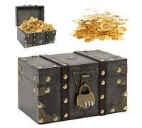 Zyiphor Coffres au Trésor en Bois 18x11x10 cm Coffret Pirate Enfant avec Serrure à Combinaison Vintage Boîte à Bijoux & Tirelire pour Anniversaire, Stockage Décoration