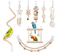 Zyiphor Lot 8 Jouets pour Oiseaux Accessoires pour Cage Balançoire, Échelle en Bois, Cloches, Jouets à Mâcher et Jeux pour Perruches, Perroquets, Calopsittes
