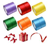 Zyiphor Lot de 12 Rouleaux Ruban Satin Arc-en-Ciel (6 Couleurs), Large Ruban Tissu Coloré 40mm x 22m, pour Emballage Cadeaux, Couture, Artisanat DIY, Décoration de Mariage Anniversaire Bouquet.