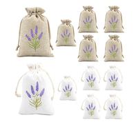 Zyiphor Lot de 12 Sachet Lavande Vide, 15 x 10 cm Sac en Coton Anti Poussière avec Cordon de Serrage, pour Remplir avec Lavande, Épices, Herbes Séchées (Blanc et Lin)