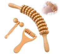 Zyiphor Lot de 3 rouleaux de fascia en bois pour le dos, le cou, les jambes et le drainage lymphatique, rouleau de massage avec poignée pour relaxation musculaire, soulage la fatigue et la cellulite