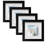 Zyiphor Lot de 4 Cadres Photo 15 x 15 cm Cadres Photo Bois Naturel et MDF Noir avec Verre Acrylique Passe Partout pour Decoration Murale Moderne