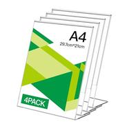 Zyiphor Lot de 4 Porte Affiche A4 Presentoir A4 Incliné Présentoir de Table Porte Menu Transparente Acrylique pour Restaurants, Hôtels (21x30cm)