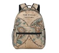 ZYJHYY Sac de sport décontracté avec imprimé carte du monde ancienne, résistant à l'usure, sac de travail, sac à dos de randonnée avec dos rembourré pour voyage, camping