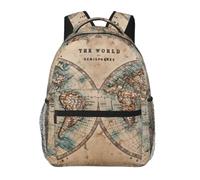 ZYJHYY Sac de sport décontracté avec imprimé carte du monde ancienne, résistant à l'usure, sac de travail, sac à dos de randonnée avec dos rembourré pour voyage, camping