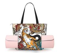 ZYJHYY Sac de tapis de yoga léger imprimé dragon et tigre avec fermeture éclair, sac de plage pour femme, sac d'entraînement robuste, accessoire de yoga