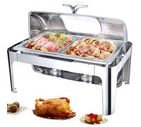 ZYJIX Chauffe-aliments électriques pour fêtes - Ensemble de plats à frire en acier inoxydable avec couvercle visible, serveurs de buffet commerciaux de 13 L et chauffe-plats pour garder les aliments