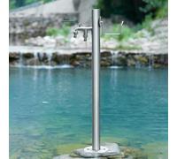 ZYJIX Support extérieur de Colonne d'eau en Acier Inoxydable w Robinet, Bobine de Tuyau Debout Libre avec Tube expansable de 7.5m et Pistolet de pulvérisation pour Garden Yard Patio