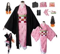 ZYJKGL Nime Cosplay Kamado Nezuko Uniform Costume Full Set With Wig - Halloween Party Christmas And Comic Exhibition Complete Set Outfit For Adults